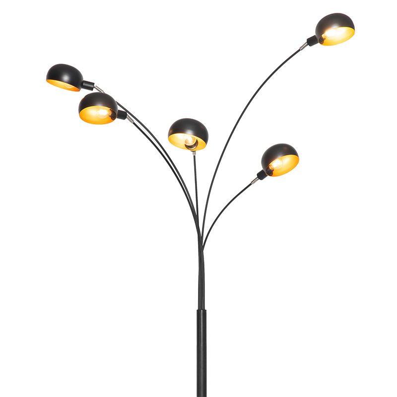 Design vloerlamp zwart met goud 5-lichts - Sixties Marmo