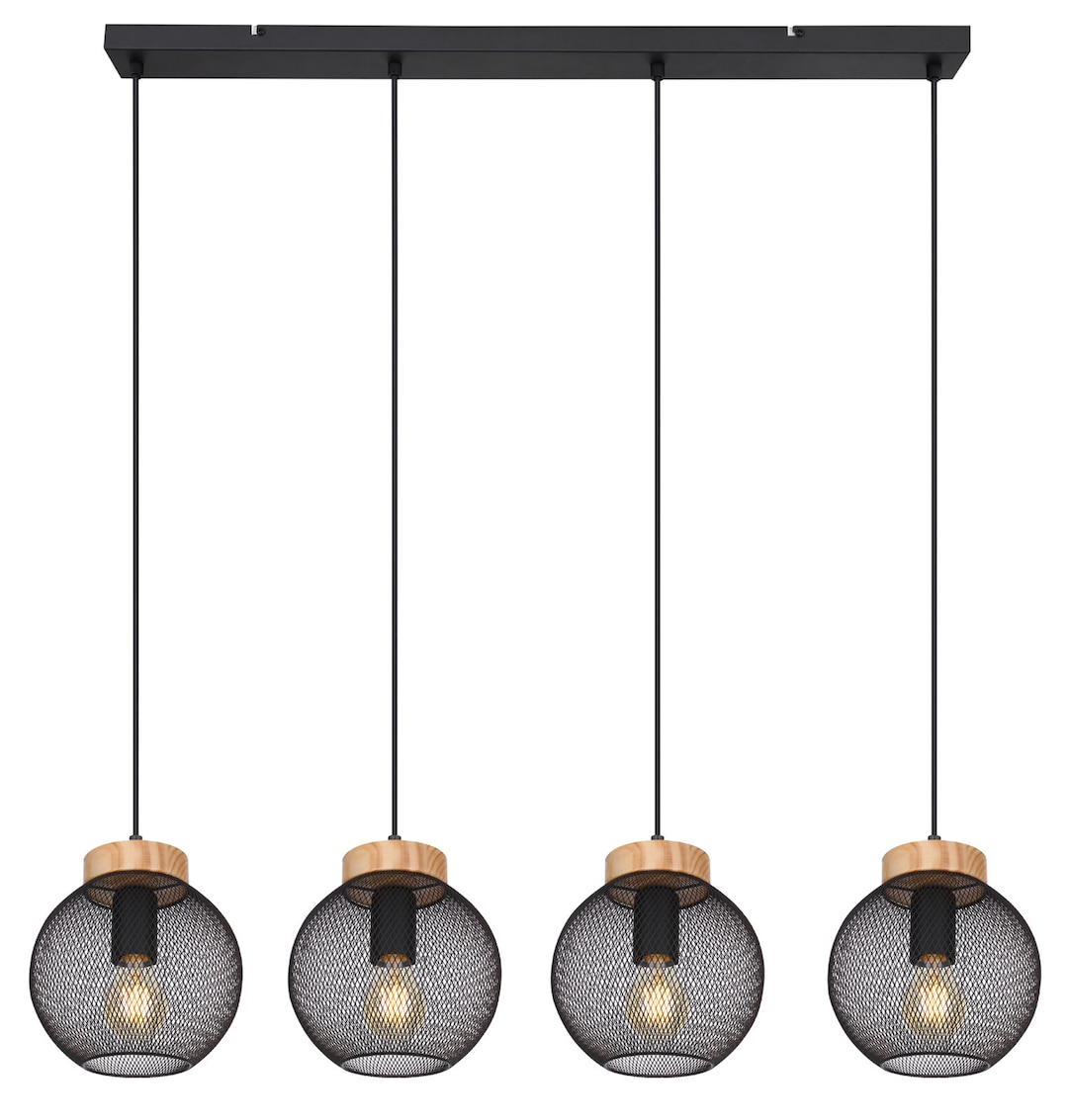 PABLO Pendellampe schwarz 15663-4H, B/H/T: 95 x 120 x 20 cm, Metall, Holz