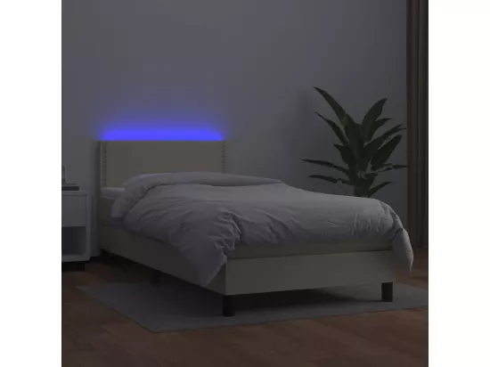 Sommier tapissier et matelas et LED Crème 100x200 cm Similicuir