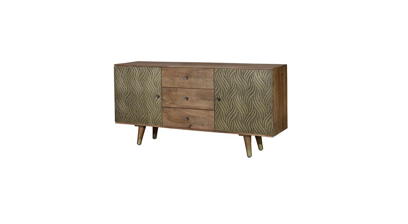 Bahut 3 tiroirs bois, bronze marron 160x40x78cm - bois-bronze