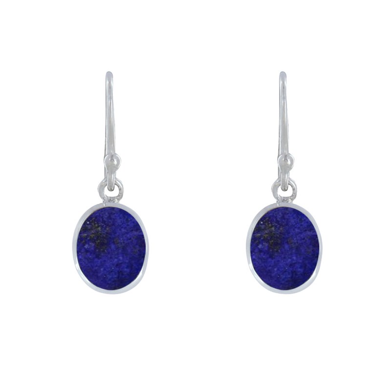 Boucles d'Oreilles Argent Crochet Petit Ovale de Lapis Lazuli