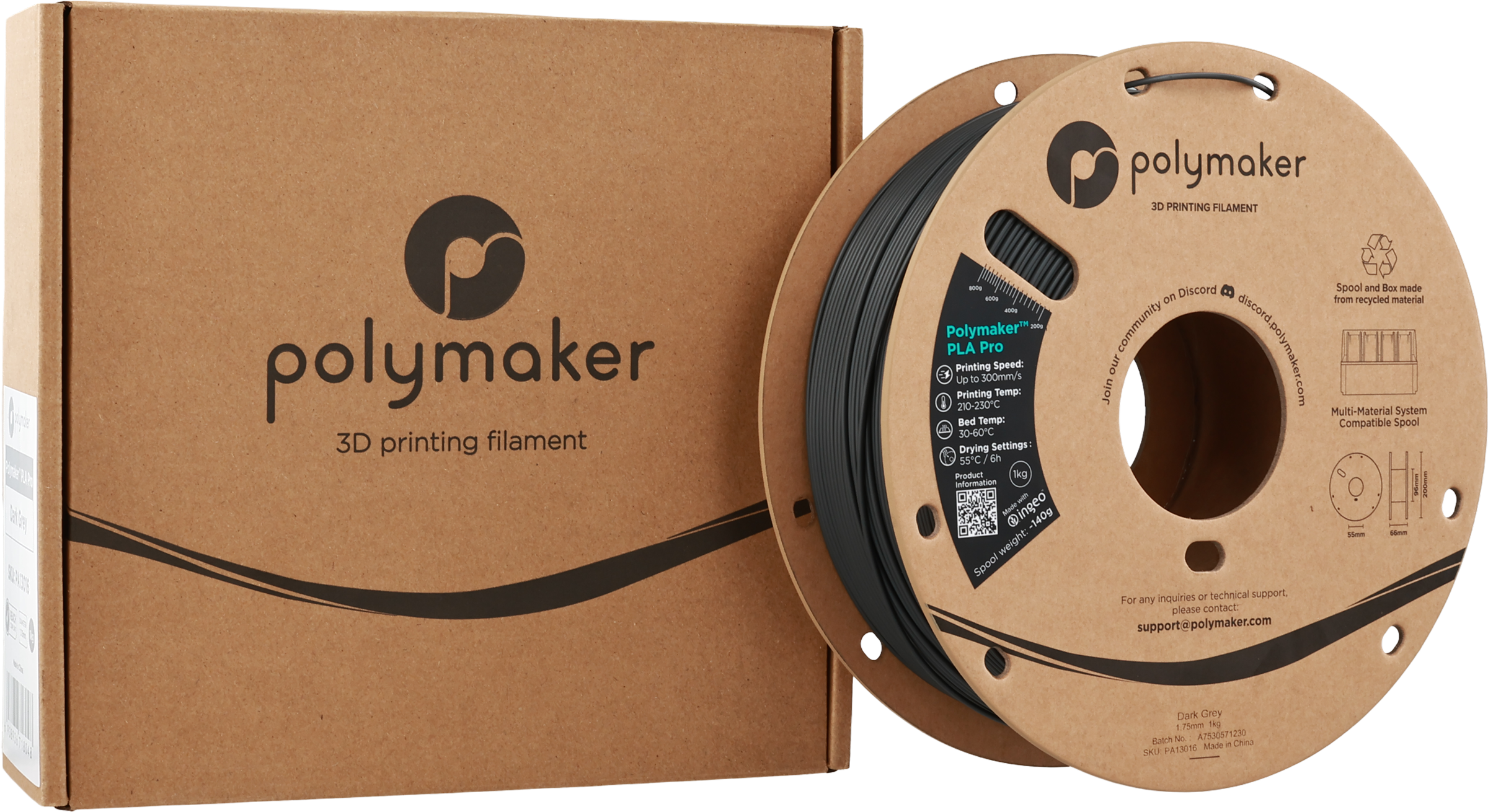 Polymaker  PLA Pro Dark Grey, 1,75 mm / 1000 g    Neue, verbesserte Formulierung: Hochleistungs-High Speed-PLA in Dark Grey