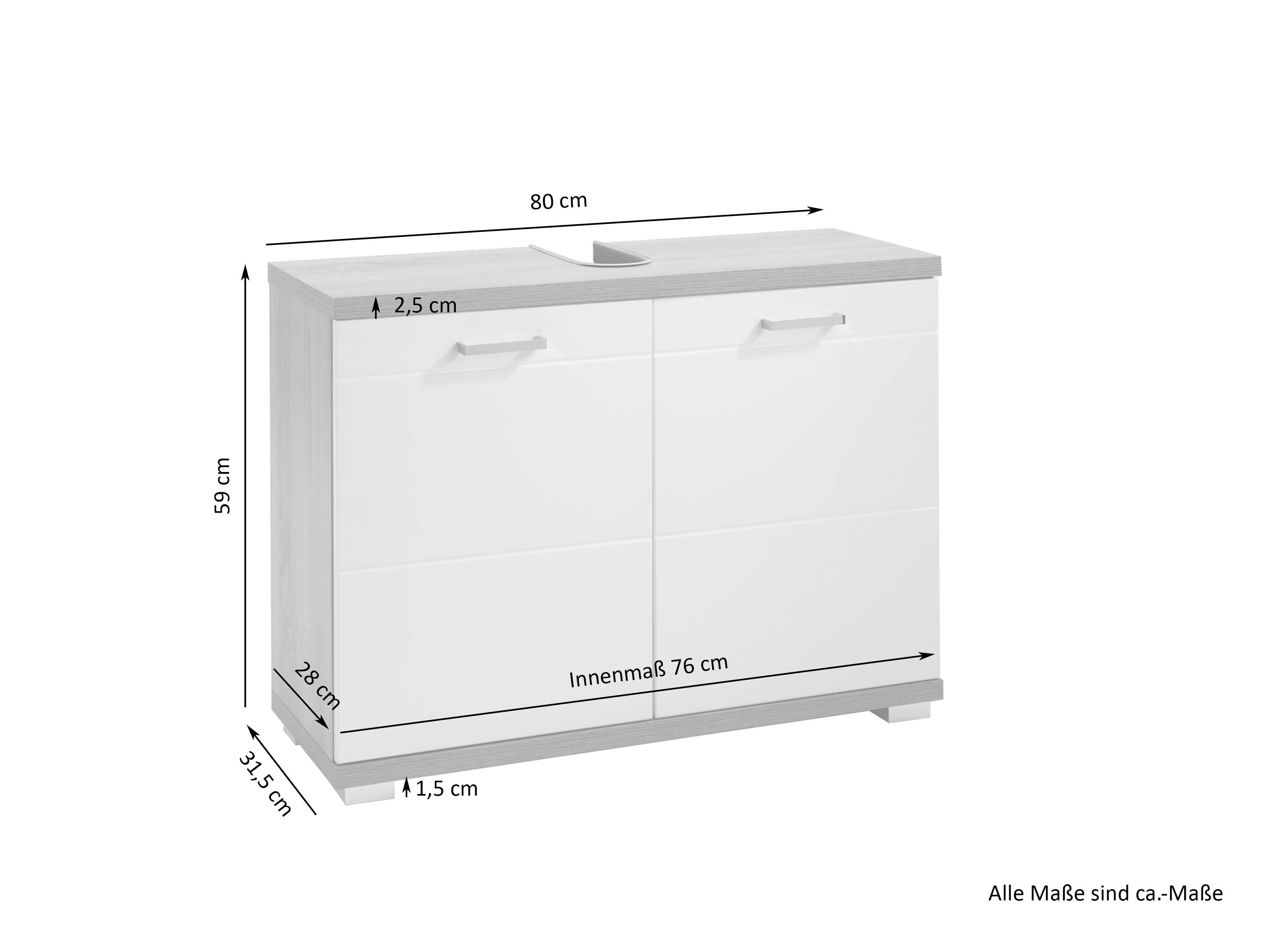 byLIVING Waschbeckenunterschrank NEBRASKA, Breite 80 cm, Artisan Eiche/weiß