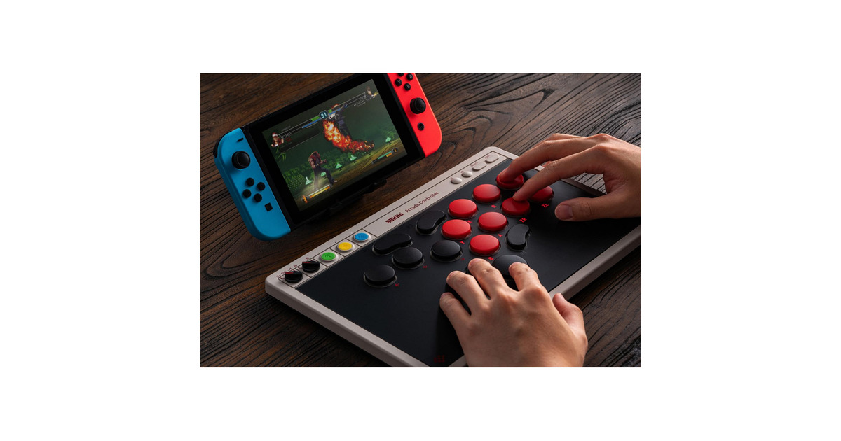 8BitDoArcade Controller  (Grijs/rood, 2.4 GHz / Bluetooth / USB, Nintendo Switch, Pc)