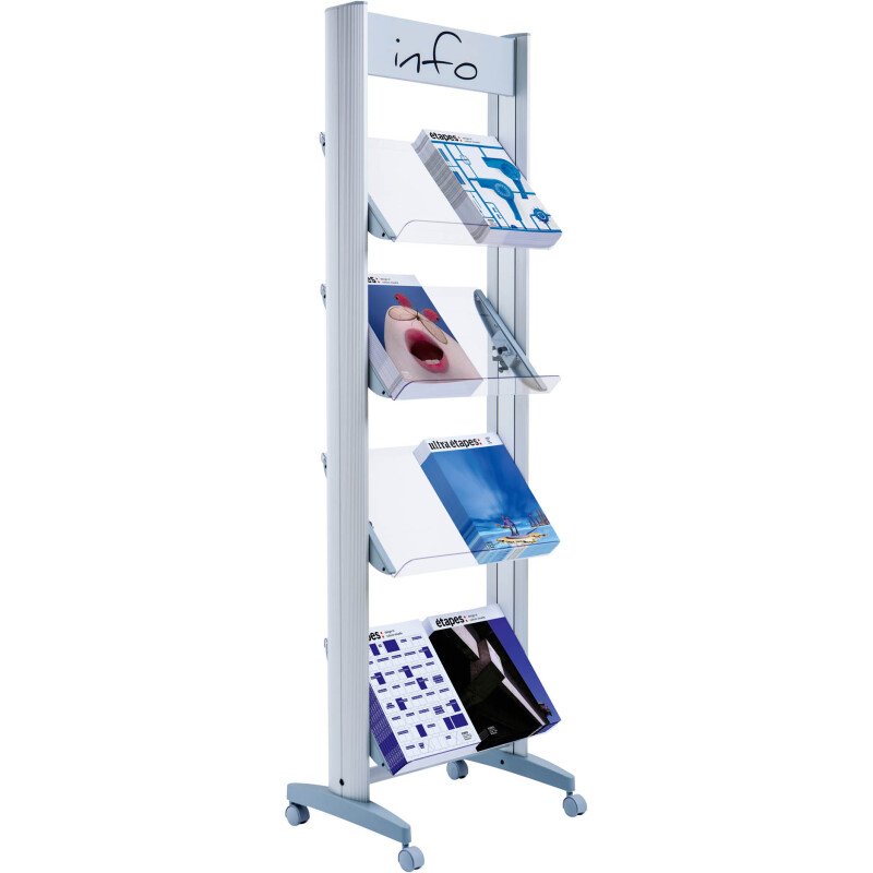 Présentoir mobile plexiglass 8 documents jusqu'au format A3 Paperflow