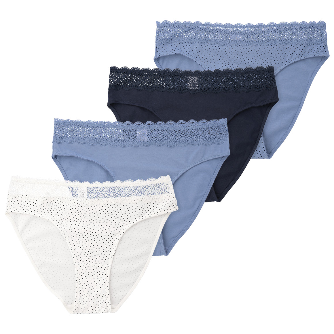 Gina Benotti 3 Damen Slips mit Spitzenbund blau / hellblau / weiss