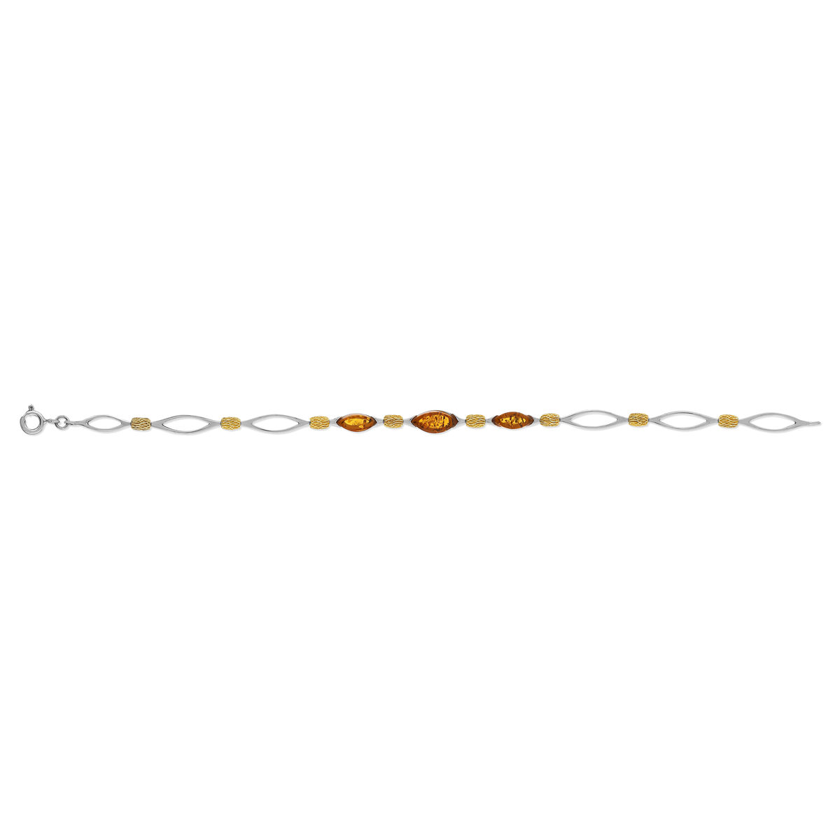 Bracelet argent 925 2 tons ambre 17,5 cm