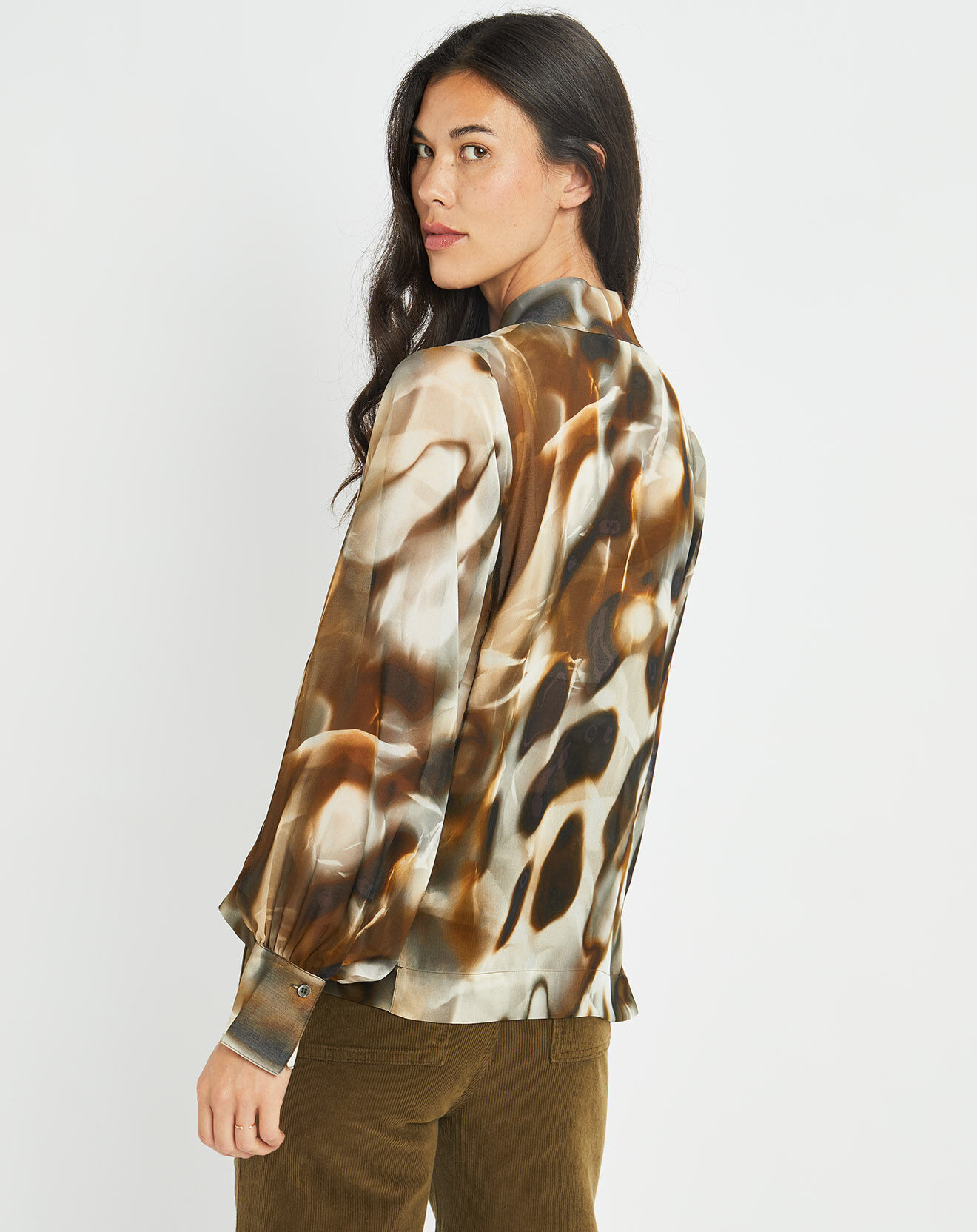 Lauren Vidal Blouse en voile Moon imprimée fumée marron