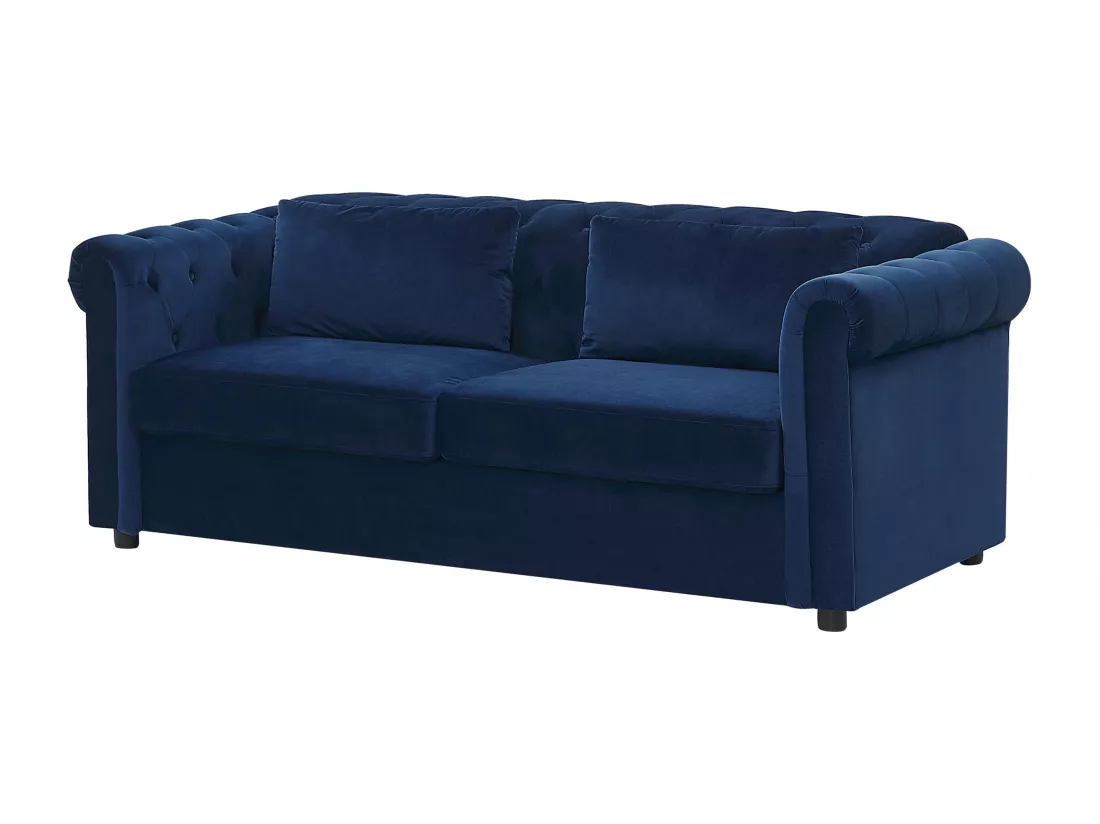 Canapé convertible 3 places en velours bleu foncé CHESTERFIELD
