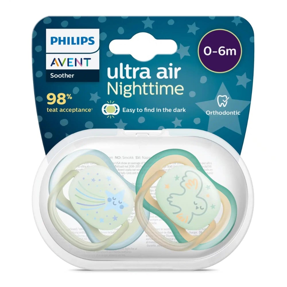 Avent Fopspeen 0-6M Ultra Air Night Ster/Uil (2 stuks)