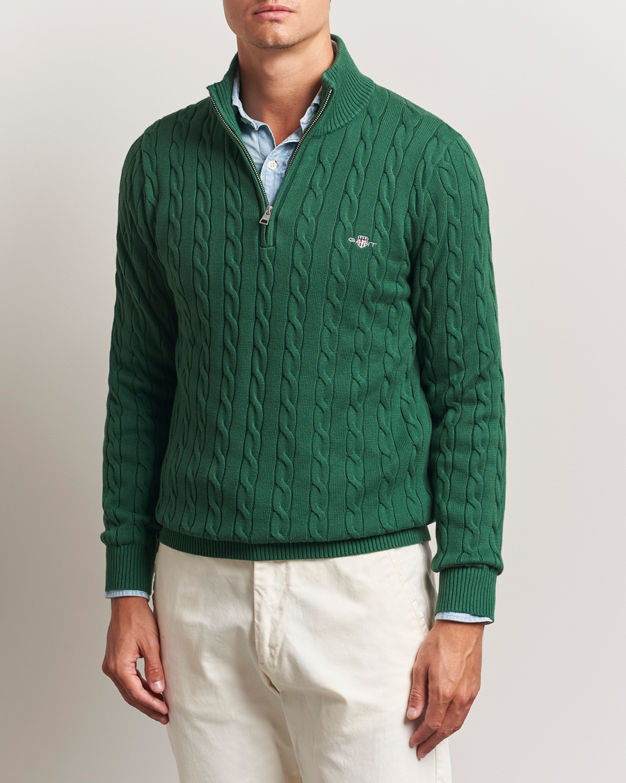 GANT Cotton Cable Half Zip Forest Green