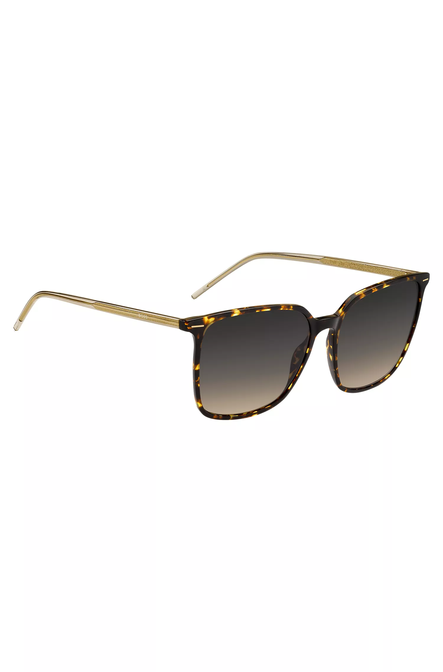 Óculos de sol BOSS em acetato preto com detalhes gravados a laser.