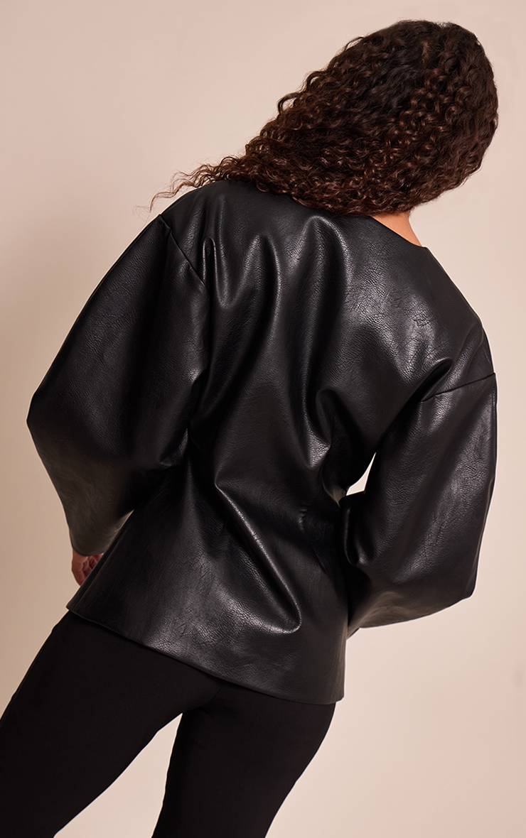 Noir Blazer Synthétique À Taille Cintrée