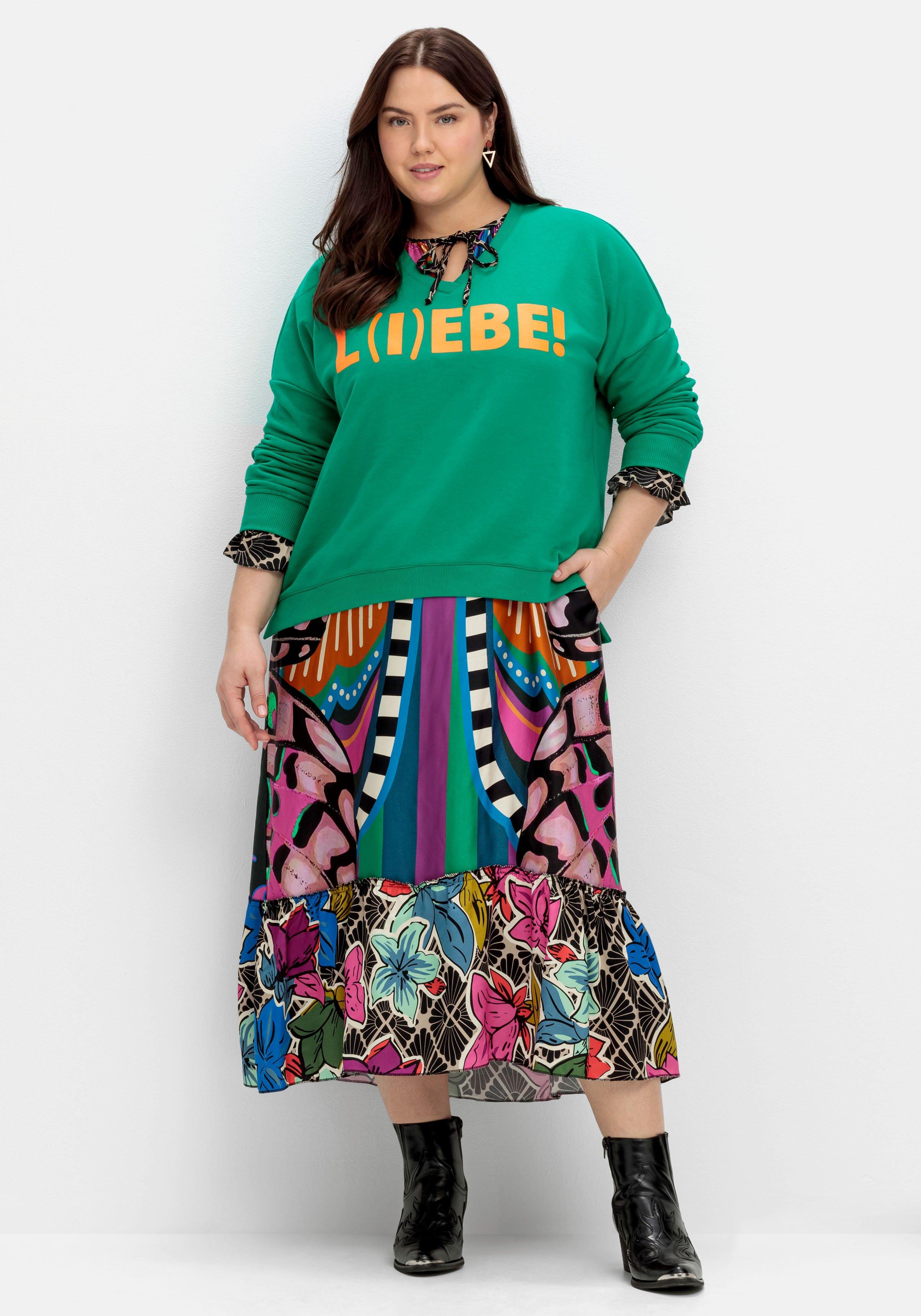 Sweatshirt mit Wordingprint in Kontrast