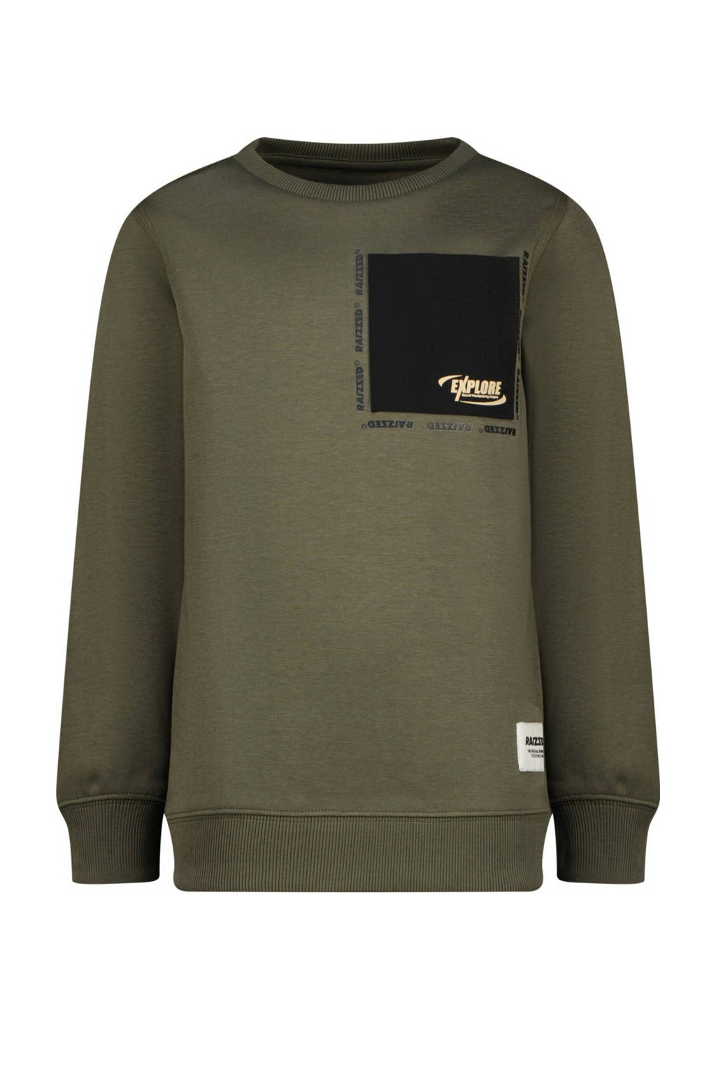 Raizzed sweater Lawton met printopdruk armygroen/zwart