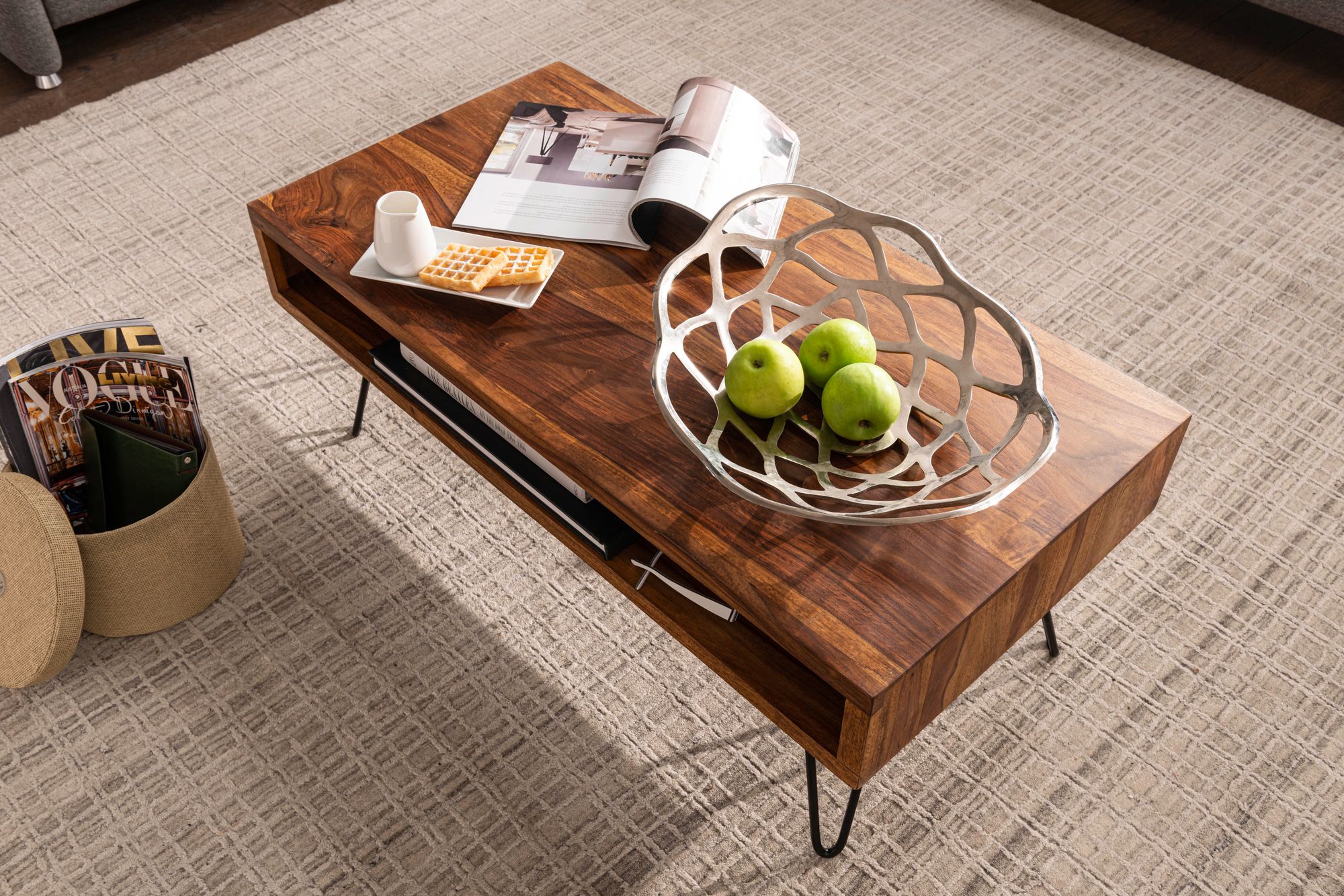 FineBuy Couchtisch Massivholz 100x40x50 cm Wohnzimmertisch Sofatisch Tisch