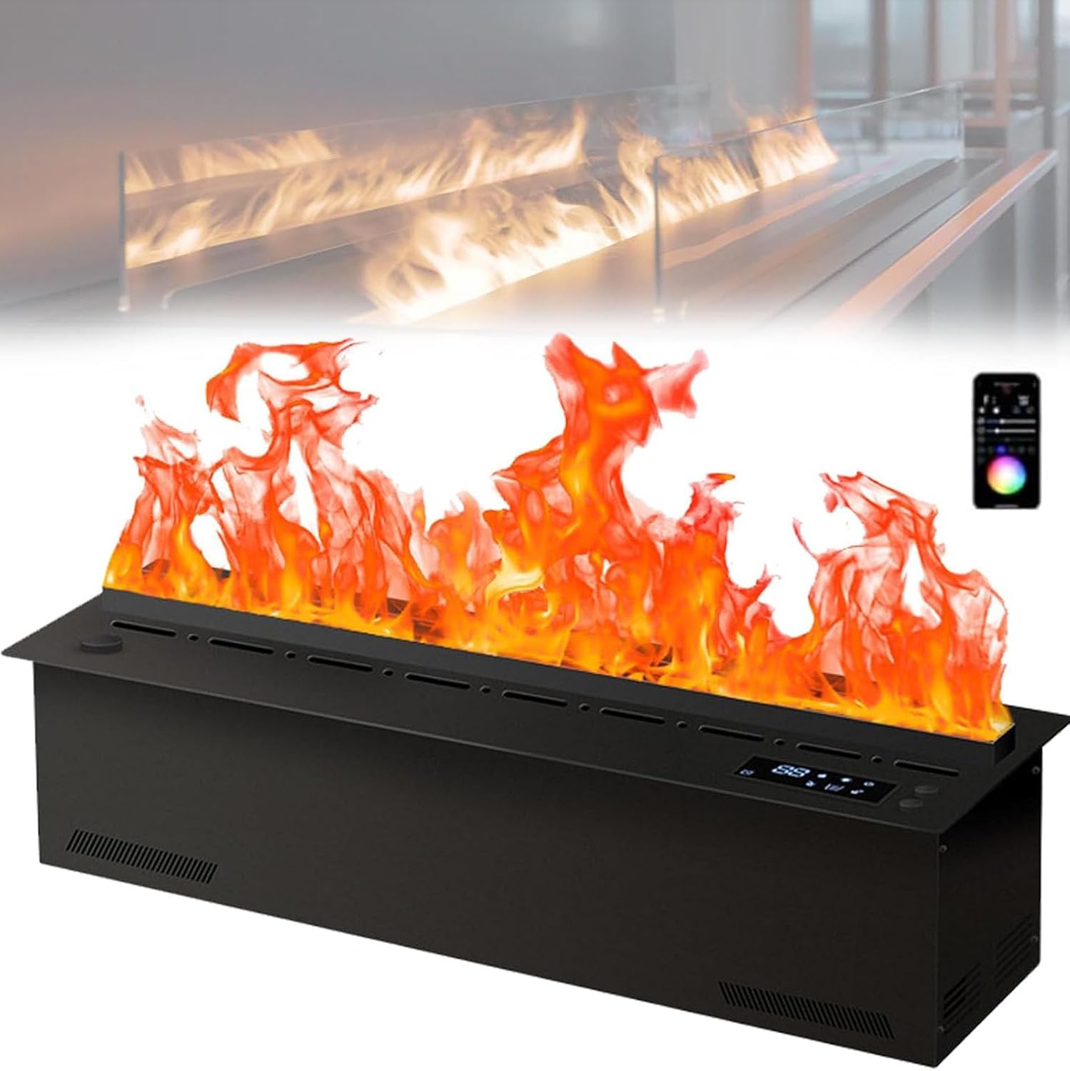 Generisch 3D-Zerstäubungskamin mit realistischer Dampfflamme 9 einstellbare Farben Automatisches Nachfüllen Touch-Bedienung App Fernbedienung Eleganter Deko Elektrokamin mit Luftbefeuchter,100cm