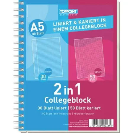 Stylex Duo Collegeblock DIN A5 50 Bl. kariert 30 Bl liniert
