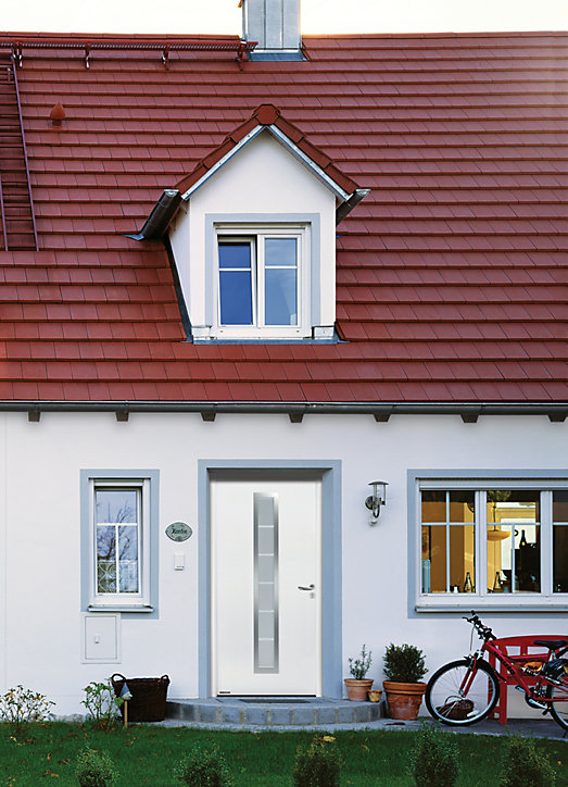 Porte d'entrée Hörmann acier galvanisé l.90 x h.215 cm poussant gauche THP700B blanc ral 9016