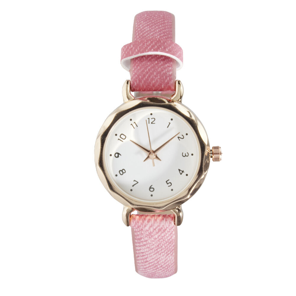 Montre femme cadran rond acier doré Ø2,6xH20,5cm (2 modèles noir ou rose)