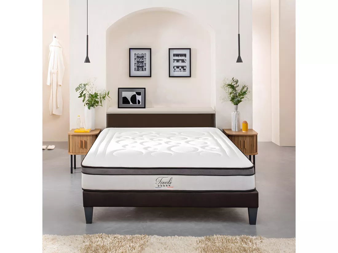 BELLECOUR LITERIE | Ensemble TIVOLI 180x200 cm | Matelas Mémoire de forme + Sommier Bois