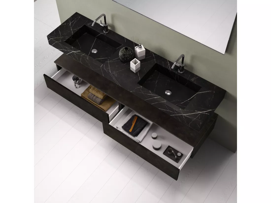 Ensemble de salle de bain 7 pièces ASTRA noir graphite/pierre de lave