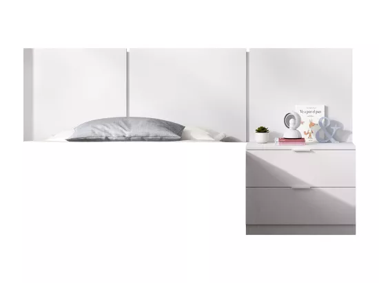 Ensemble de tête de lit + table de chevet avec 2 tiroirs + bureau pour enfant coloris blanc