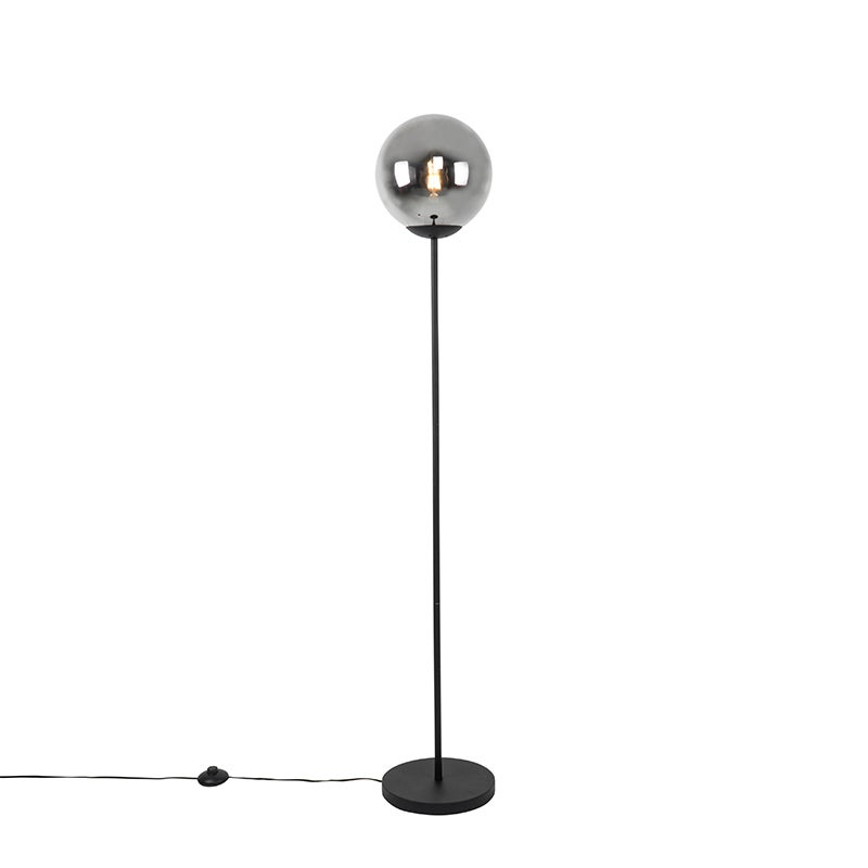QAZQA - Art Deco vloerlamp | Staande lamp | Lamp | Licht, zwart met rookglas - Pallon Mezzi | Woonkamer | Slaapkamer - Langwerpig - LED-compatibel E27