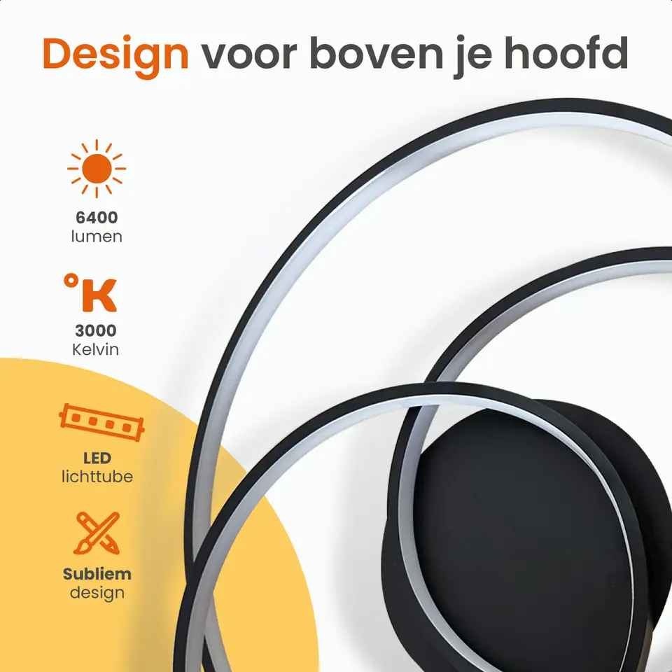 Goliving Spiraal Plafondlamp - Plafonnière - LED - 35w - Ø63cm - Zwart