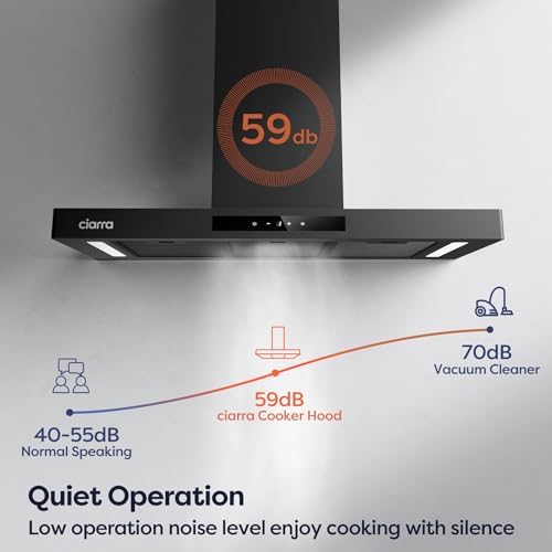 Ciarra Hotte Aspirante 90cm Silencieuse A    650m³/h   4 Vitesses et Boost   Commande Tactile et Wi Fi   Filtre à Charbon Inclus   Coins Arrondis   CBCB9102 P : Gros électroménager