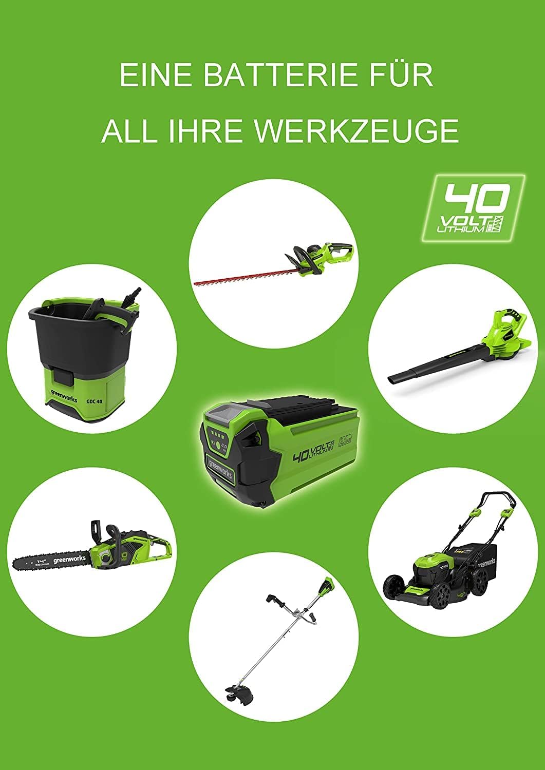Greenworks Akku-Rasenmäher 48V (2x24V) Li-Ion 41cm Schnittbreite bis zu 220m² 50L Grasfangkorb 6-fache zentrale Schnitthöhenverstellung inklusive 2x 2Ah Akku und Ladegerät,G2x24LM41K2