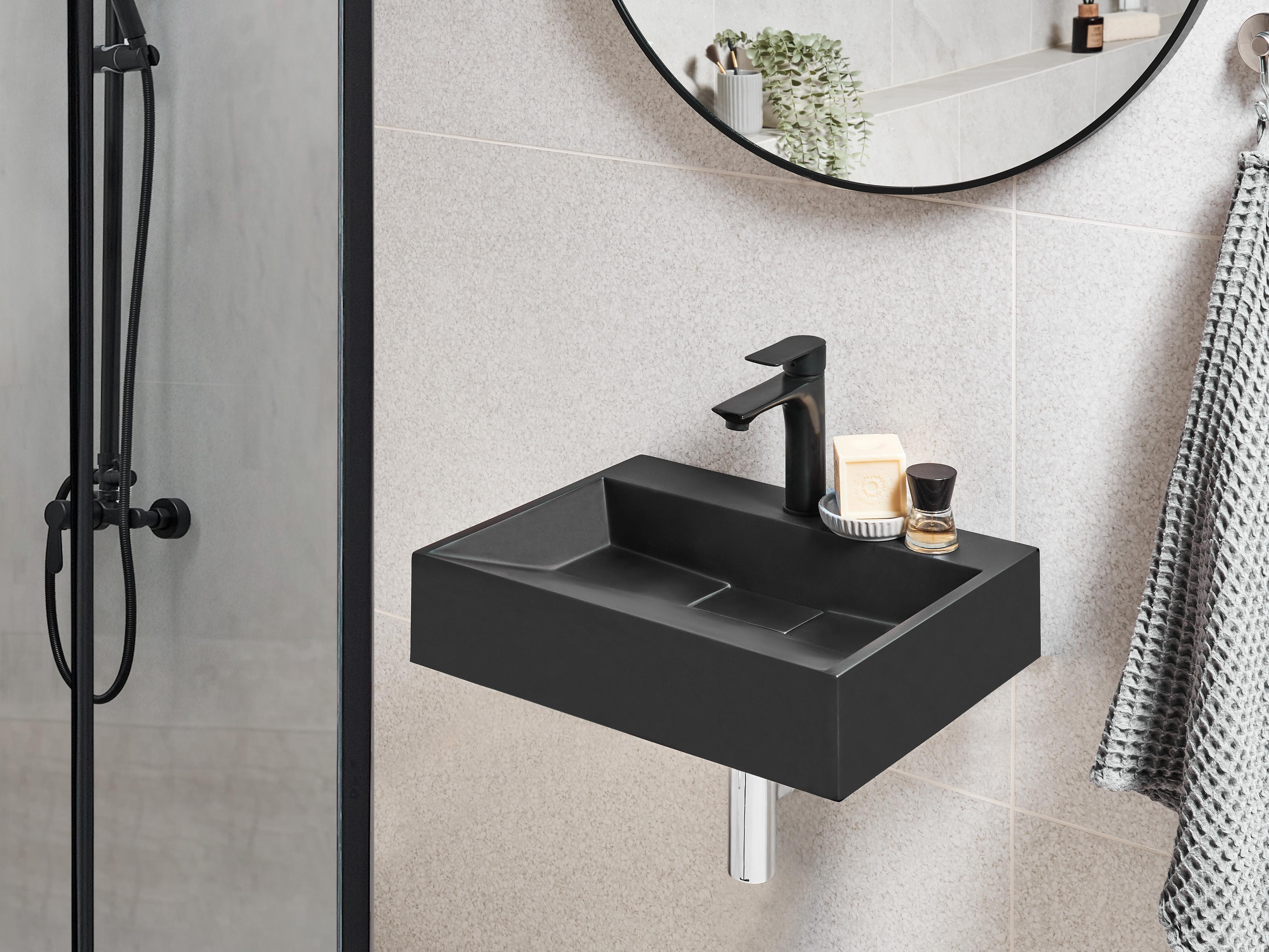 Wandgemonteerde wastafel QUENKO 50 x 38 cm Mineraal gietwerk Zwart