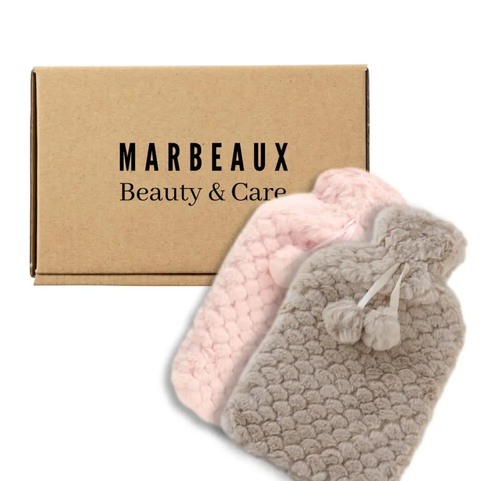 MARBEAUX Warmwaterkruik Set van 2 Stuks Kruik met Zachte Hoes Beige en Roze M...