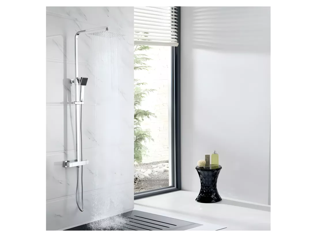 OCEANIC Colonne de douche - Mitigeur thermostatique - Pomme haute rectangle 30x20 cm - Chrome