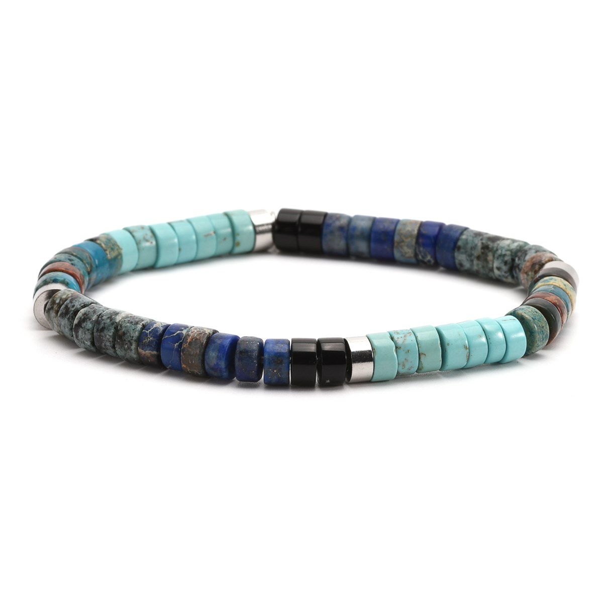 Bracelet Perles Heishi  Jaspe Bleu Impériale Turquoise-Small-16cm