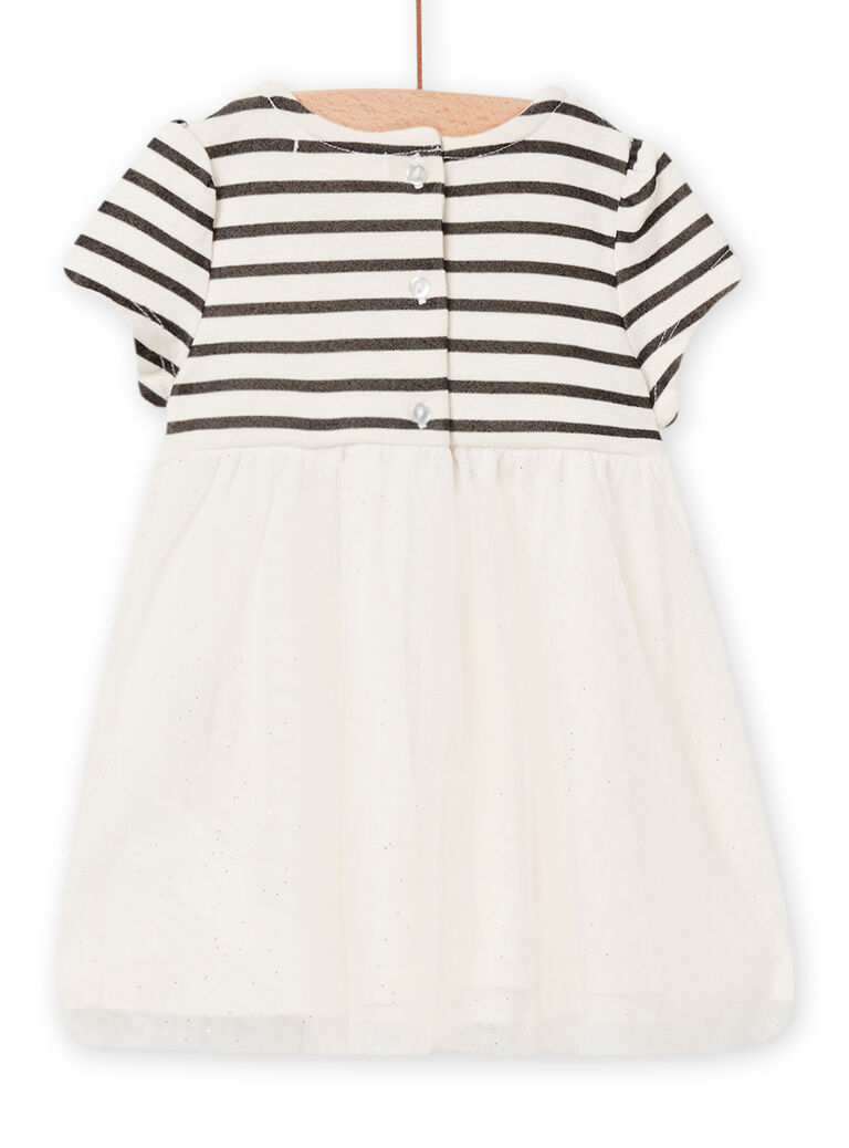 Robe à rayures et tulle pailleté écrue bébé fille