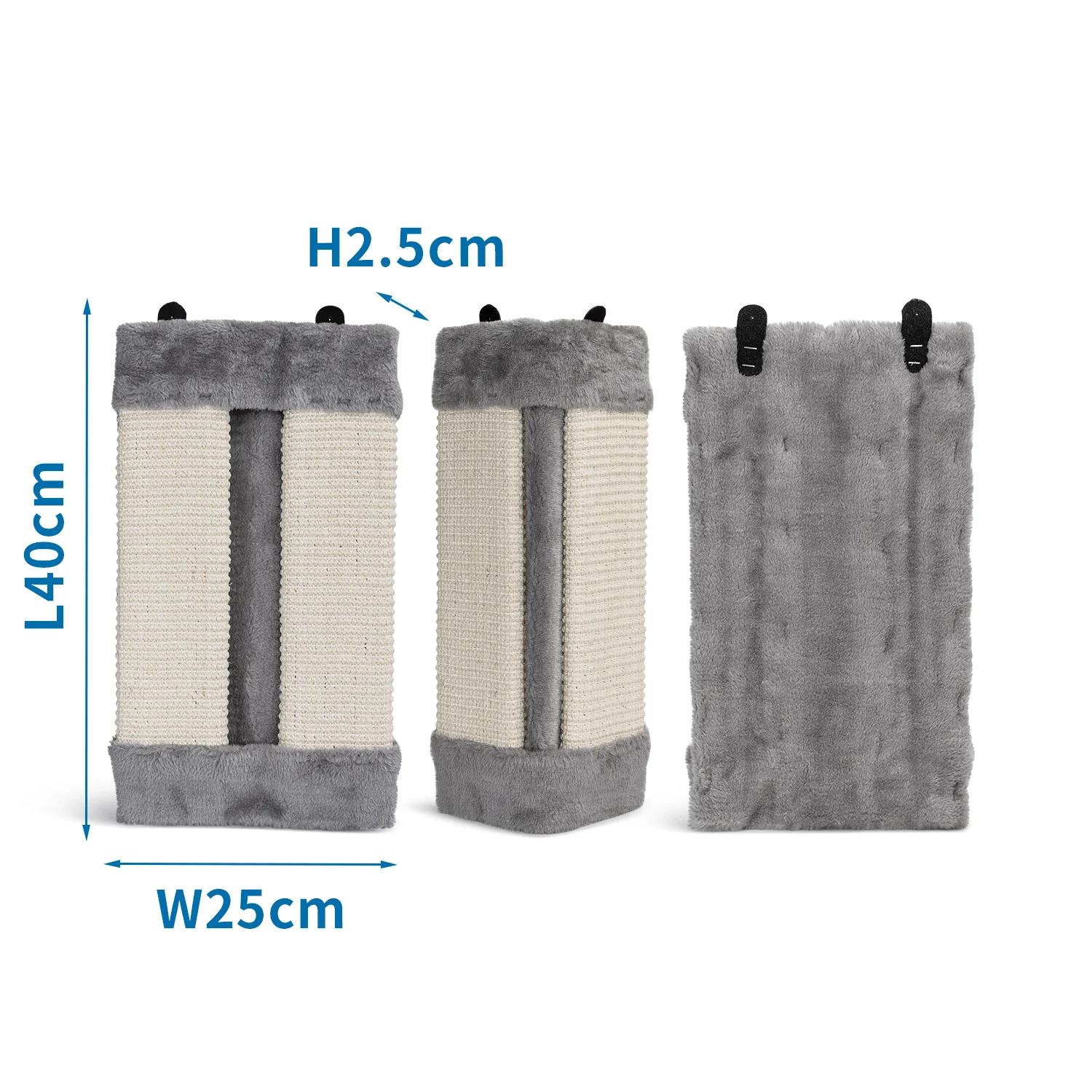 Arranhador de canto para gatos Nobleza. Afiador de garras de sisal. Cinza, 41 cm (comprimento) x 24 cm (largura) x 2,5 cm (altura).