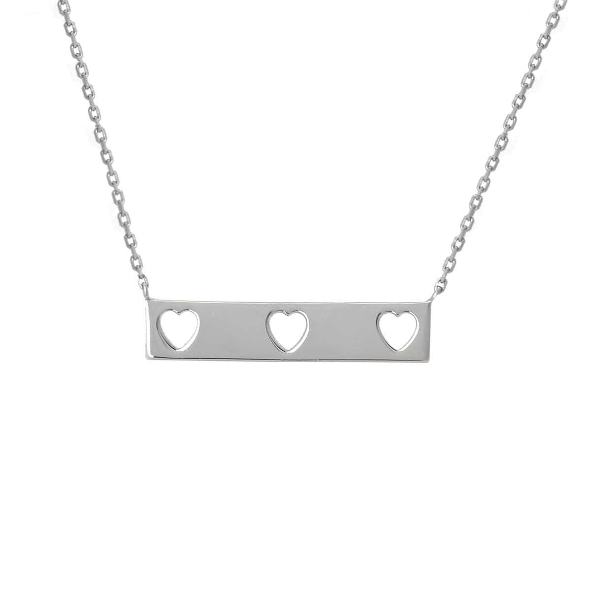 Collier rectangle de 3 coeurs ajourés Argent 925 Rhodié