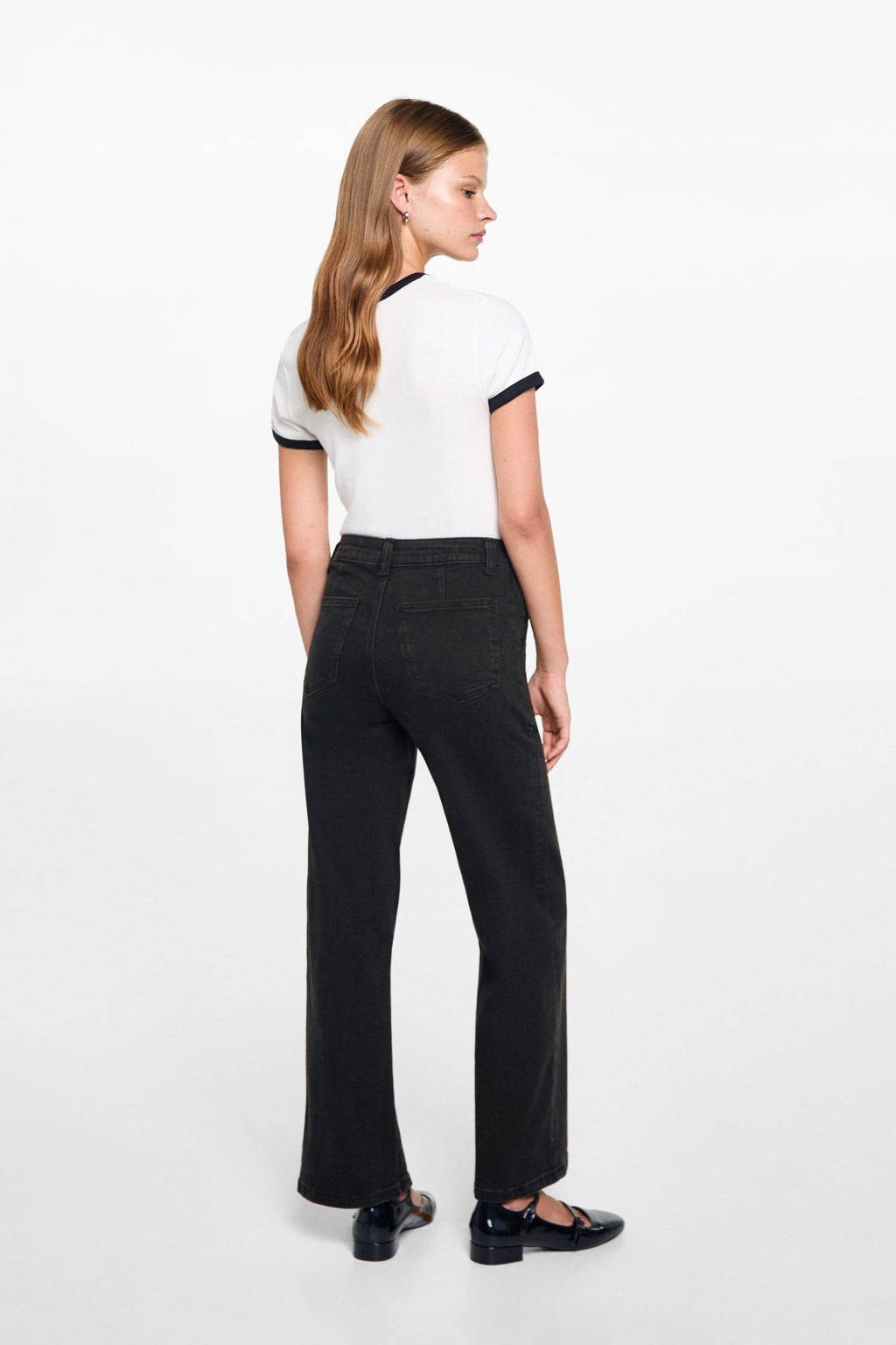 MANGO TEEN high waist wide leg jeans zwart