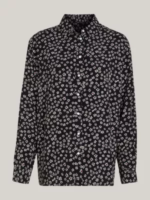 Blusa boyfriend com estampa floral miúda