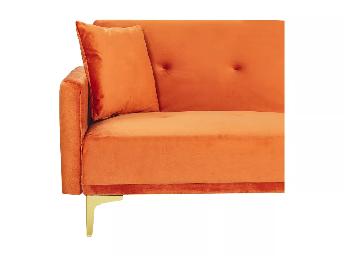 Canapé convertible 3 places en velours orange LUCAN