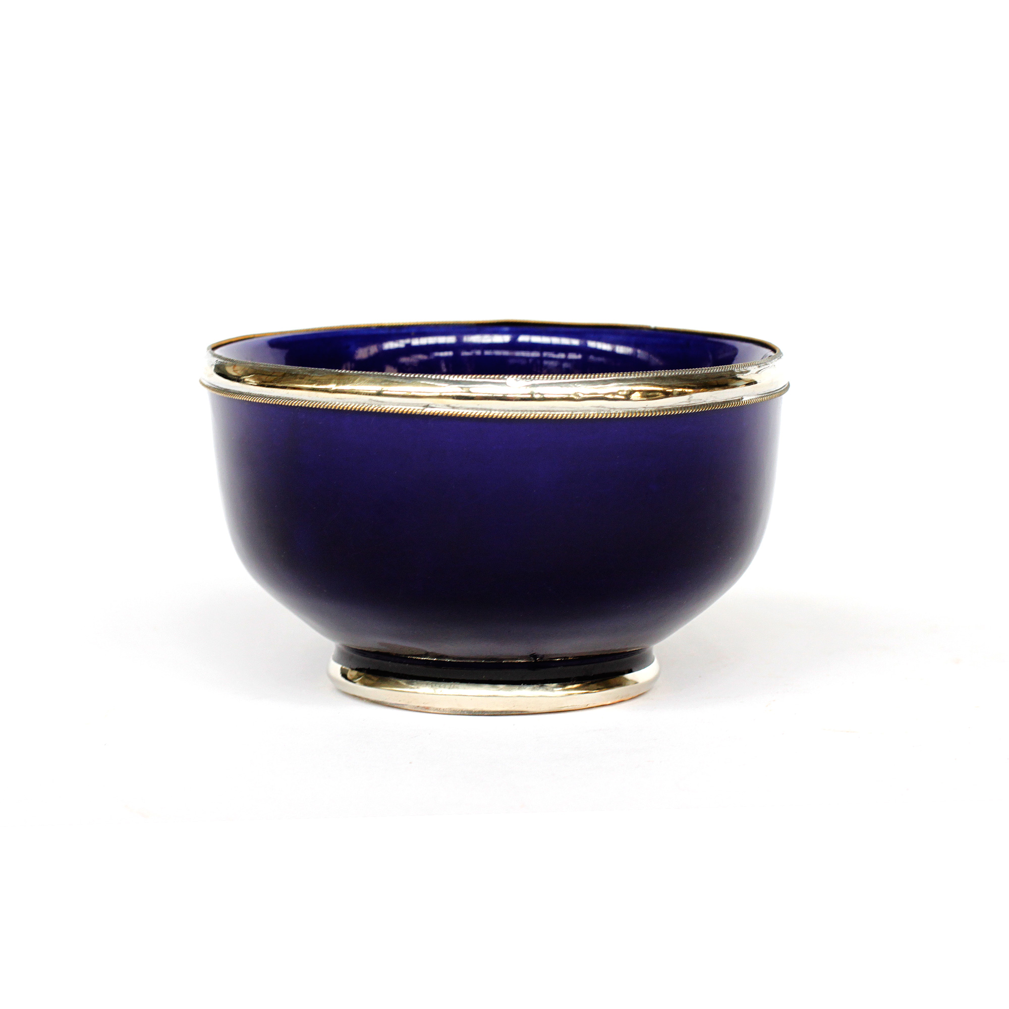 Keramikschale mit Metallrändern, dunkelblau, Ø 12 cm, H 8 cm von fischer's lagerhaus