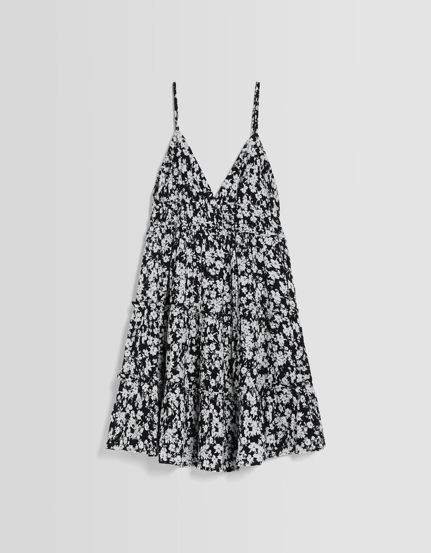 Mini vestido com alças franzidas
