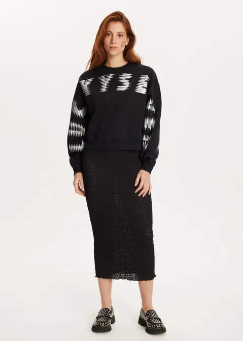 Cropped sweater met print zwart (ZWART)
