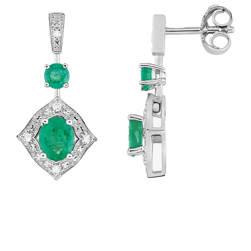 Boucles d'oreilles femme - Emeraude et Diamant - Or 18 Carats