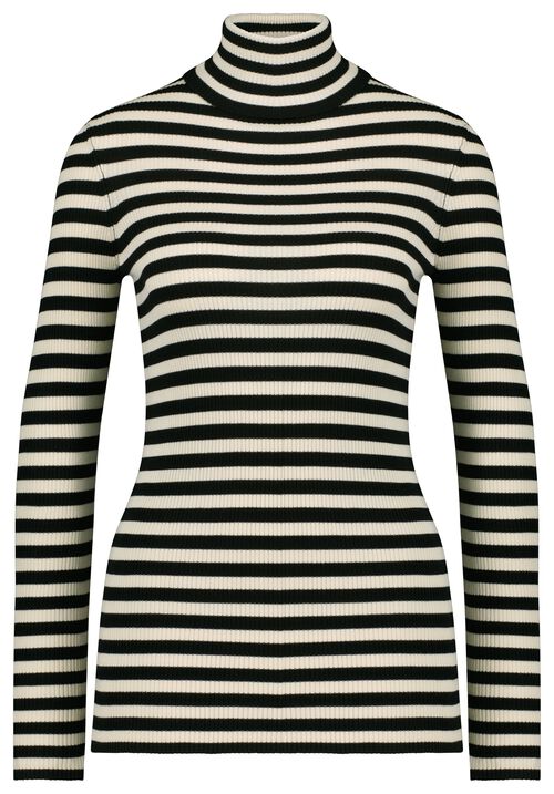 pull col roulé femme côte Louisa noir/blanc