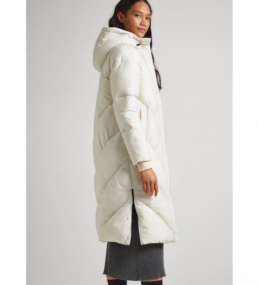 Jaqueta acolchoada de plumas Pepe Jeans Mia, cor off-white