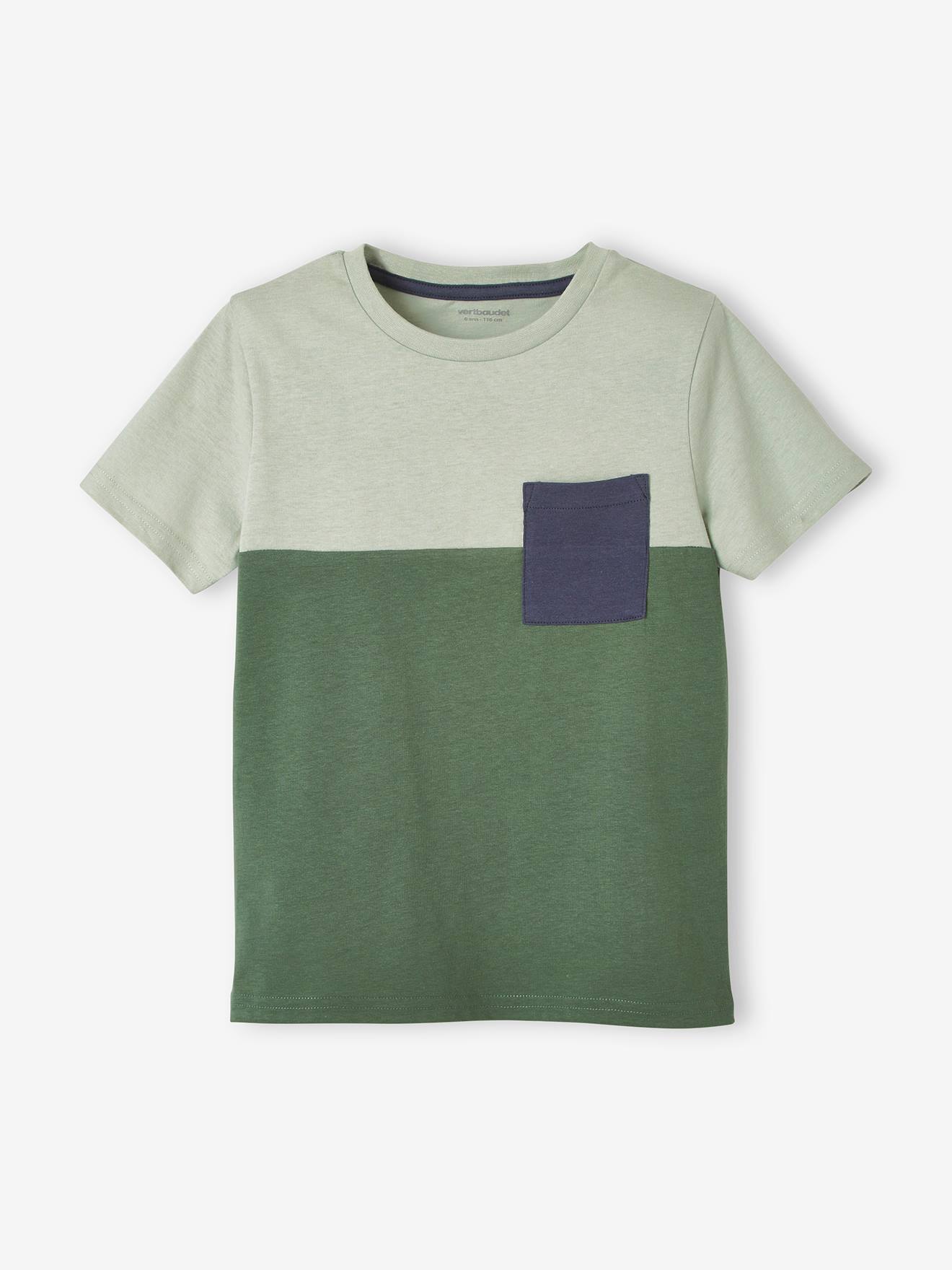 Camiseta infantil masculina de manga curta com blocos de cores, lisa na cor laranja média com estampas.