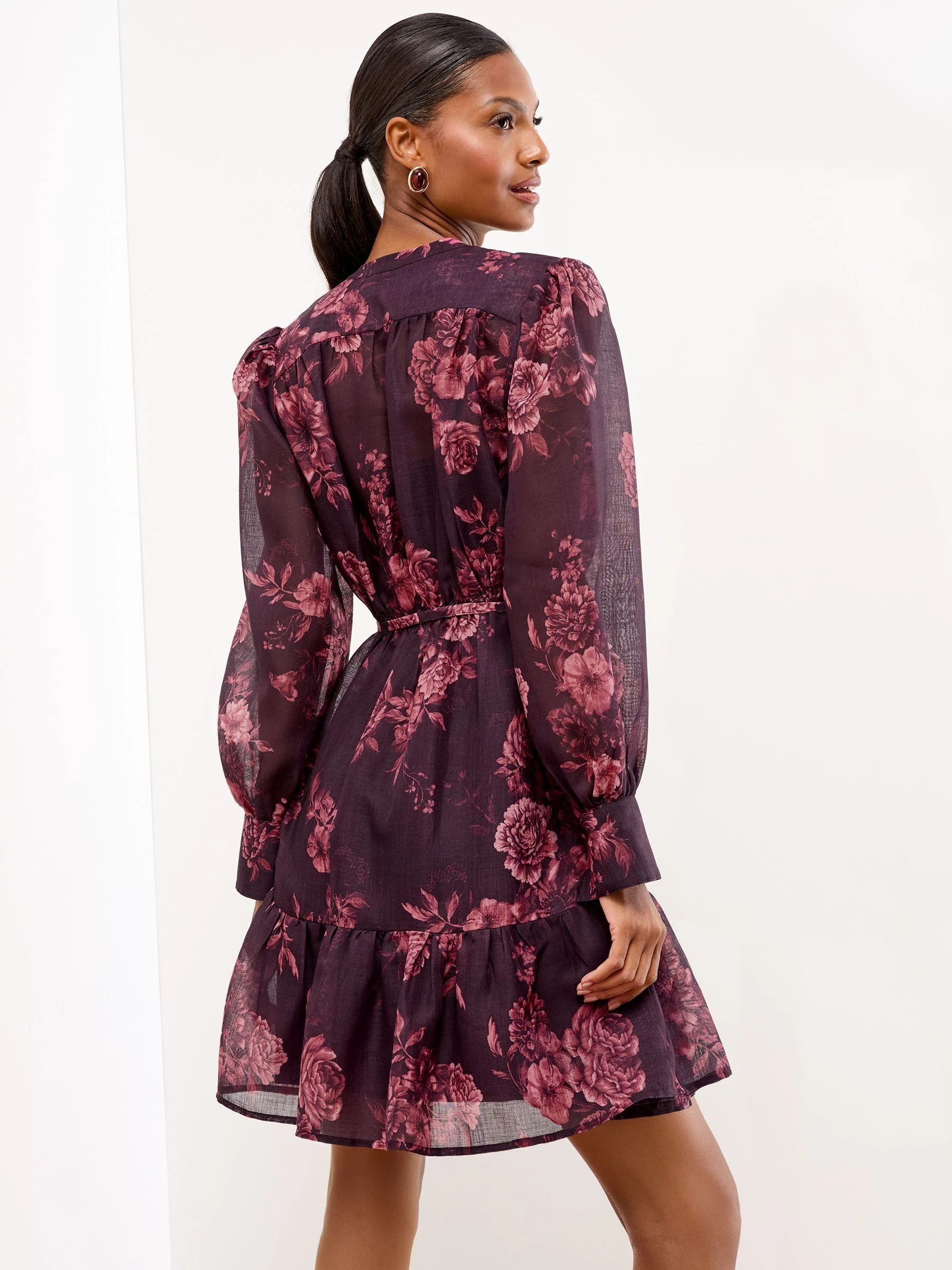 Bordeauxrood - Lipsy Mini Floral Print Woven Shirt Dress