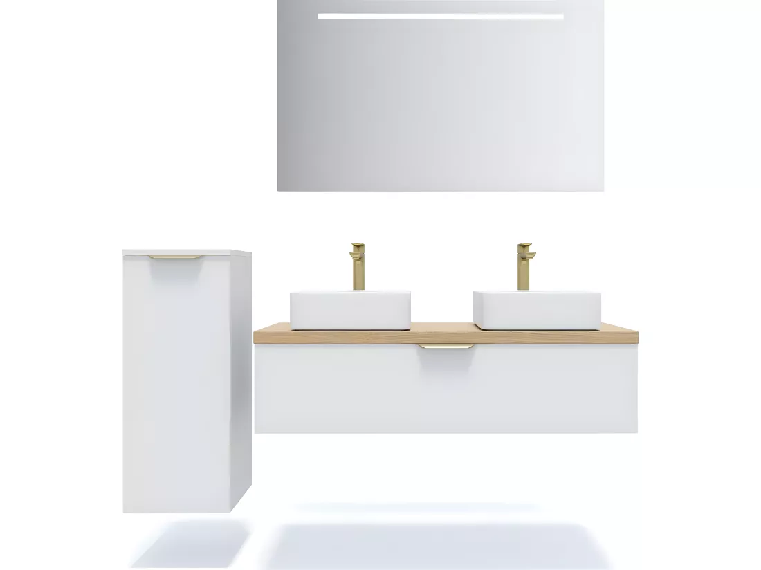 Meuble de salle de bain suspendu 2 vasques à poser 120cm 1 tiroir Blanc - Venice